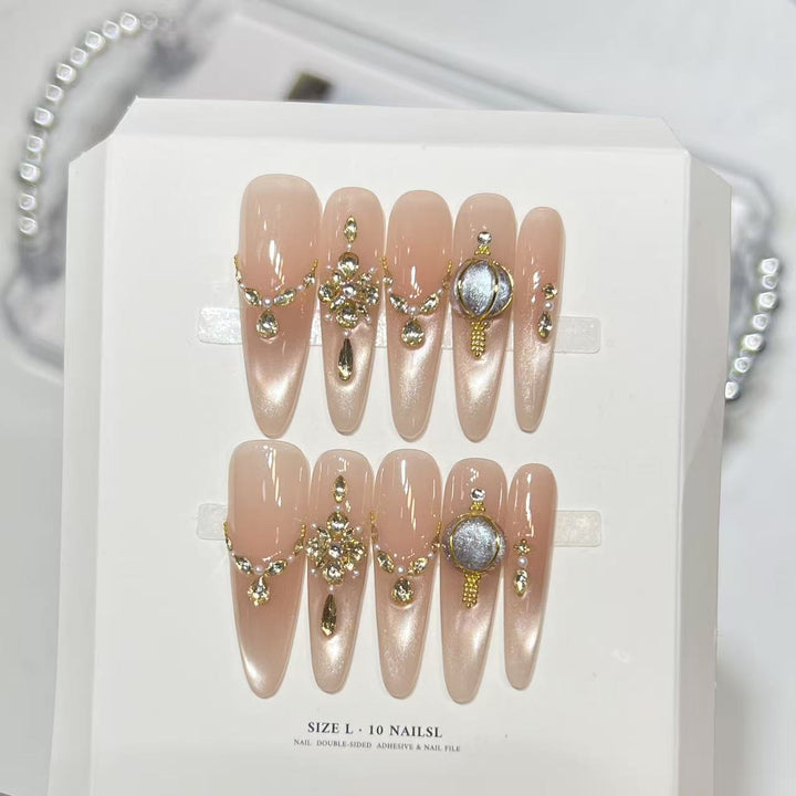 Decorative Stiletto Press-On Nail Set with Elegant Gemstone Embellishments Stornfield
