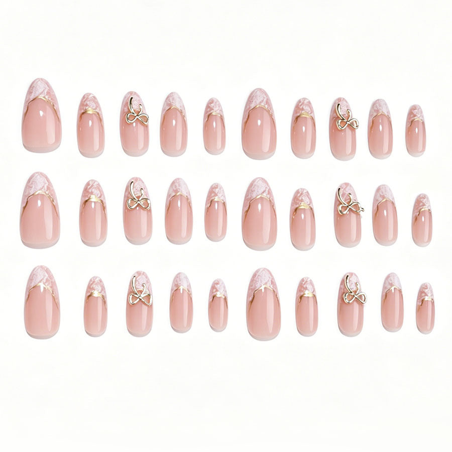 Stiletto Artificial Nail Set with Elegant Golden Accents Stornfield