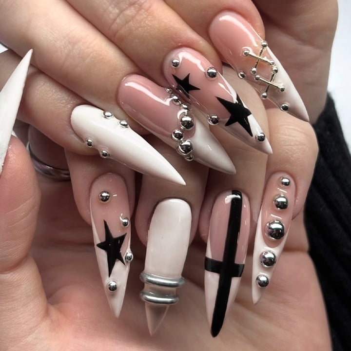 Decorative Press-On Nail Art Set with Star and Gem Accents Stornfield