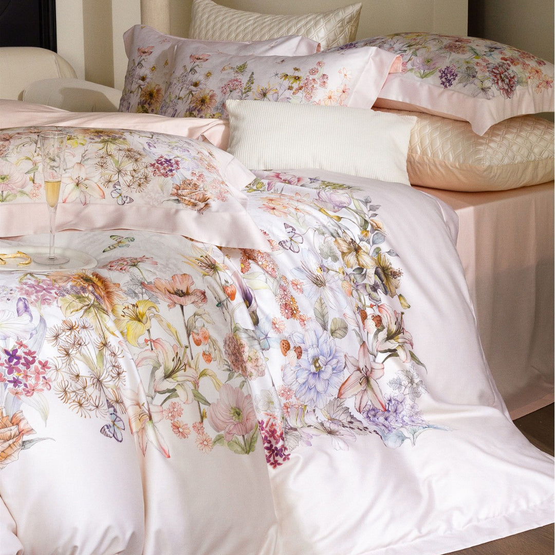 Floral Watercolor Cotton-Sateen Duvet Cover Set with Piped Edge & Pillow Shams