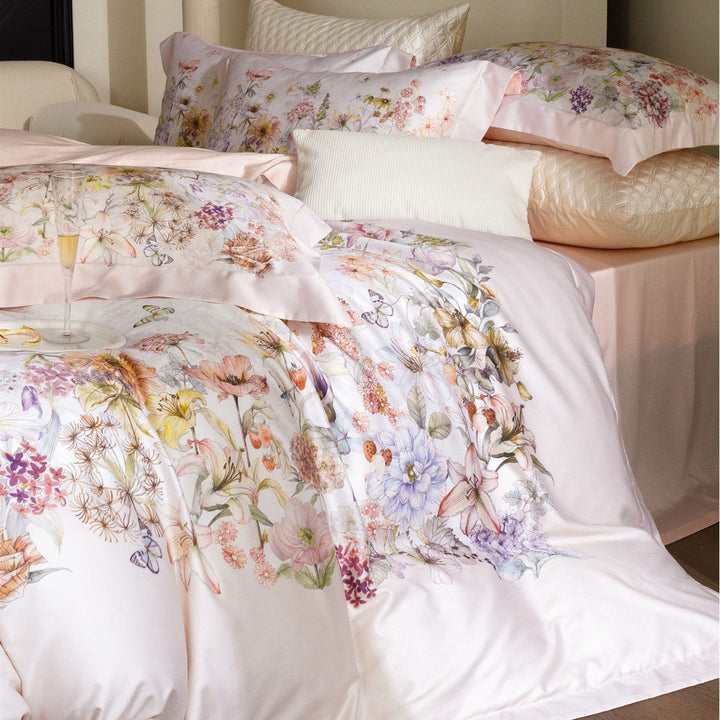 Floral Watercolor Cotton-Sateen Duvet Cover Set with Piped Edge & Pillow Shams