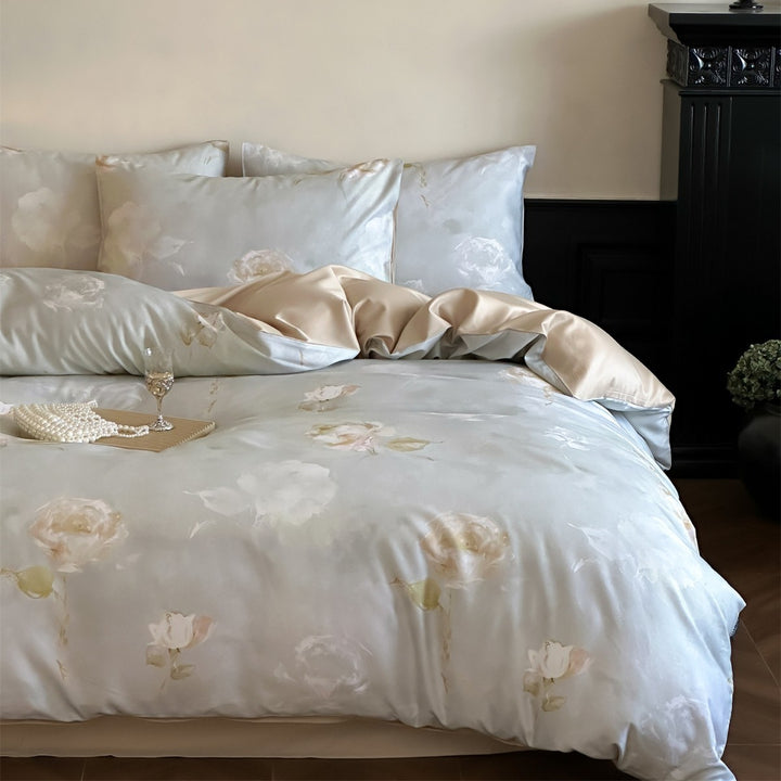 Toile-Print Cotton-Sateen Duvet Cover Set with Reversible Satin-Feel Backing