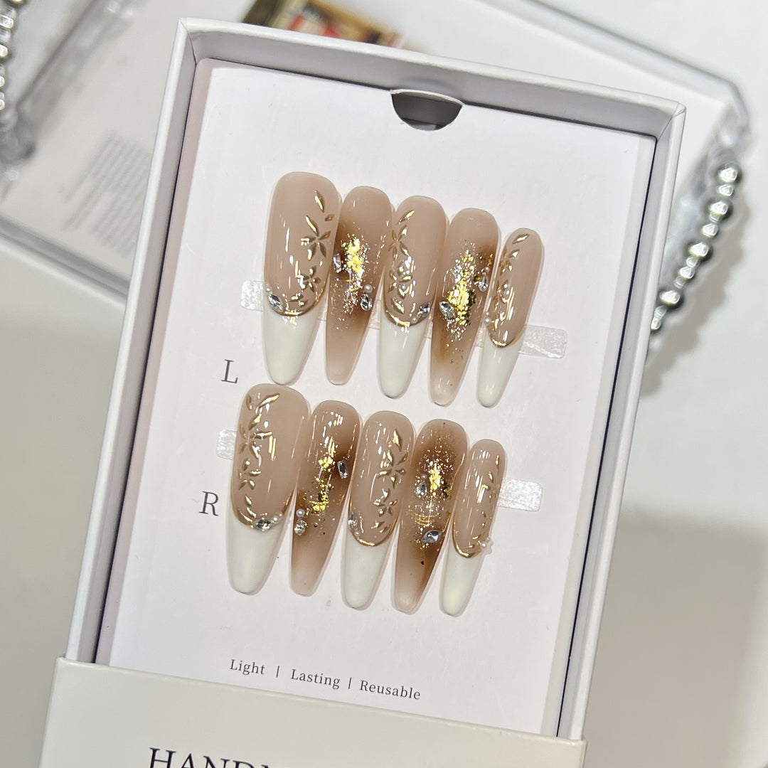 Elegant Stiletto Press-On Nail Set with Floral and Glitter Design Stornfield