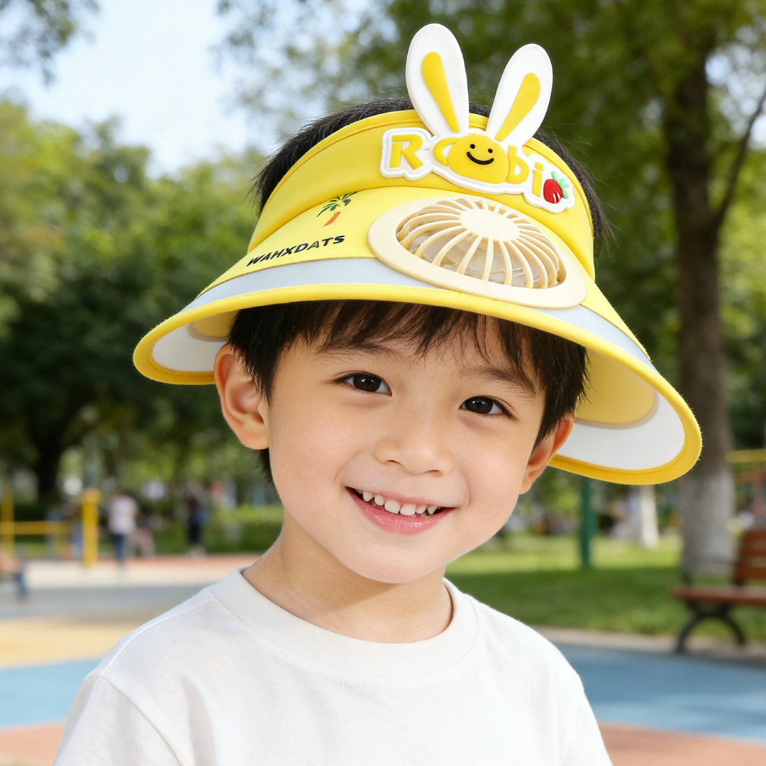 Sun protection with integrated battery fan, adjustable chin strap and cute bunny design Stornfield