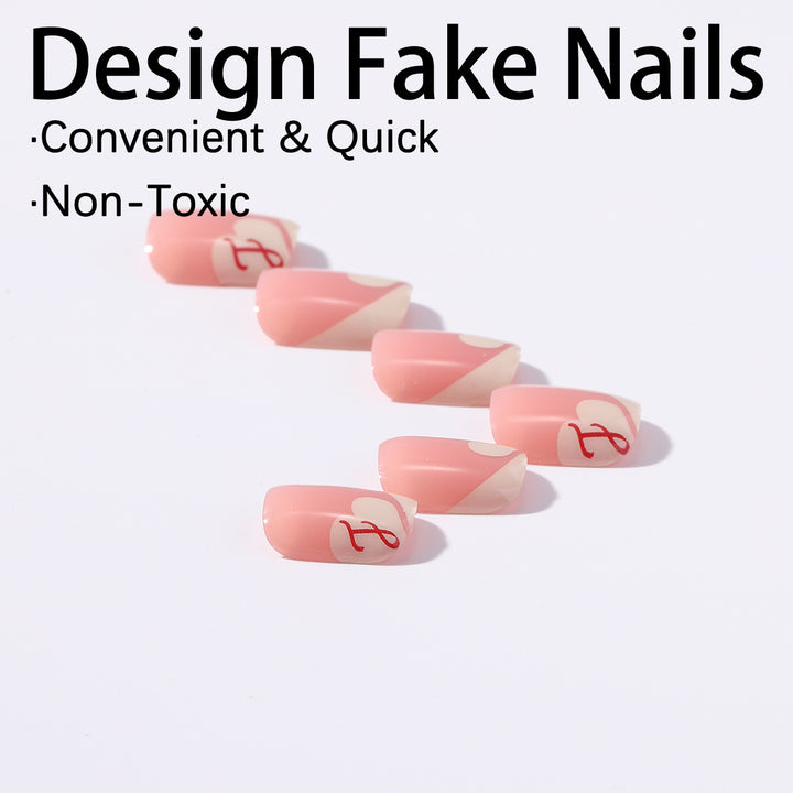 Artificial nail set with elegant French tips and romantic heart designs Stornfield
