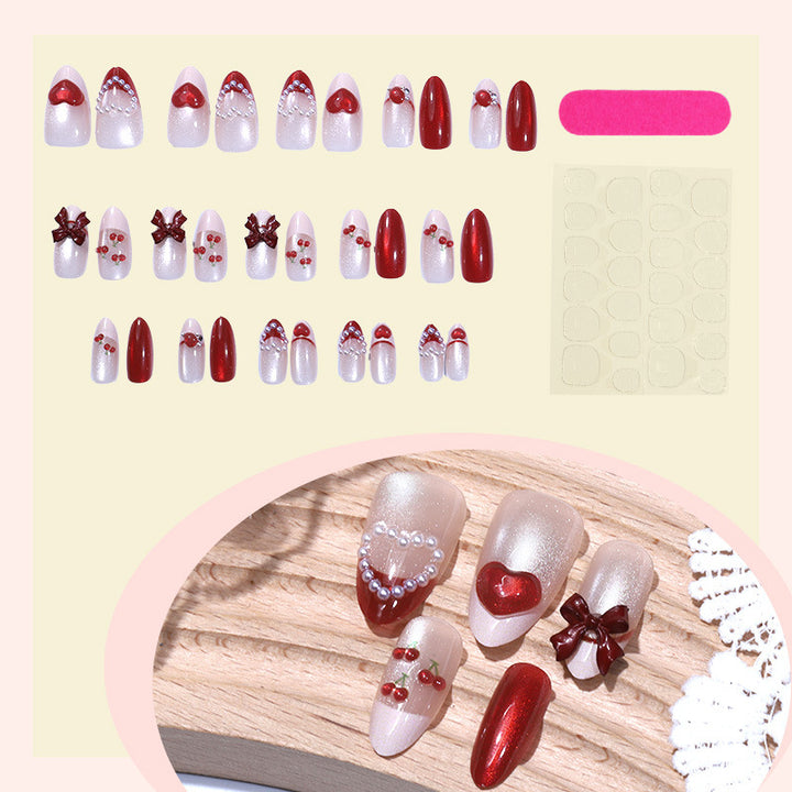 Decorative Press-On Nail Art Set with Heart and Bow Accents Stornfield