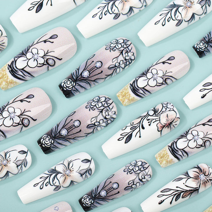 Art Nail Set with Artistic Floral Decorations Stornfield