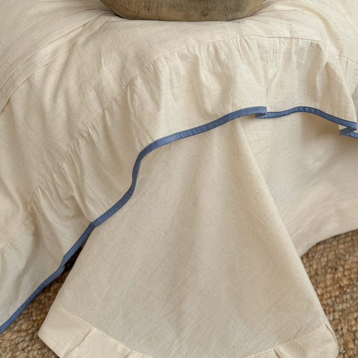 Floral-Embroidered Ruffled Cotton Percale Duvet Cover Set with Frilled Edge & Euro Pillow Shams