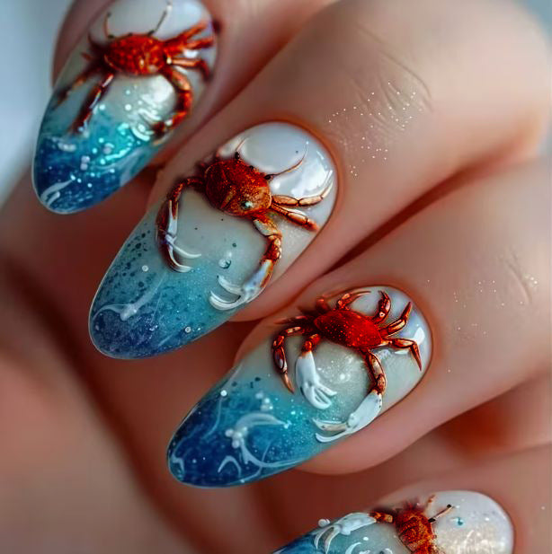 Artistic Crab-Themed Nail Art Enhancements Stornfield