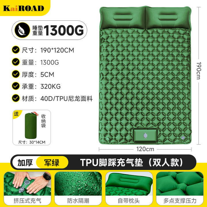 inflatable camping mat with integrated pillows and non-slip bottom Stornfield