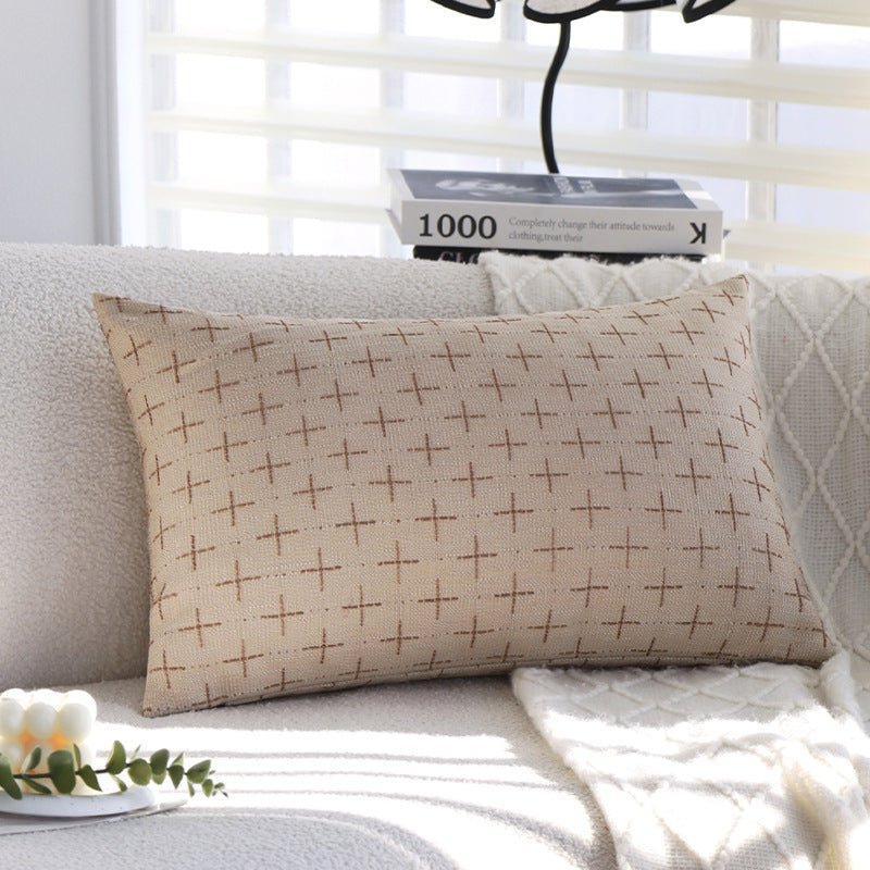 Square cushion cover in Scandinavian minimal style with woven cross pattern and natural linen look Stornfield