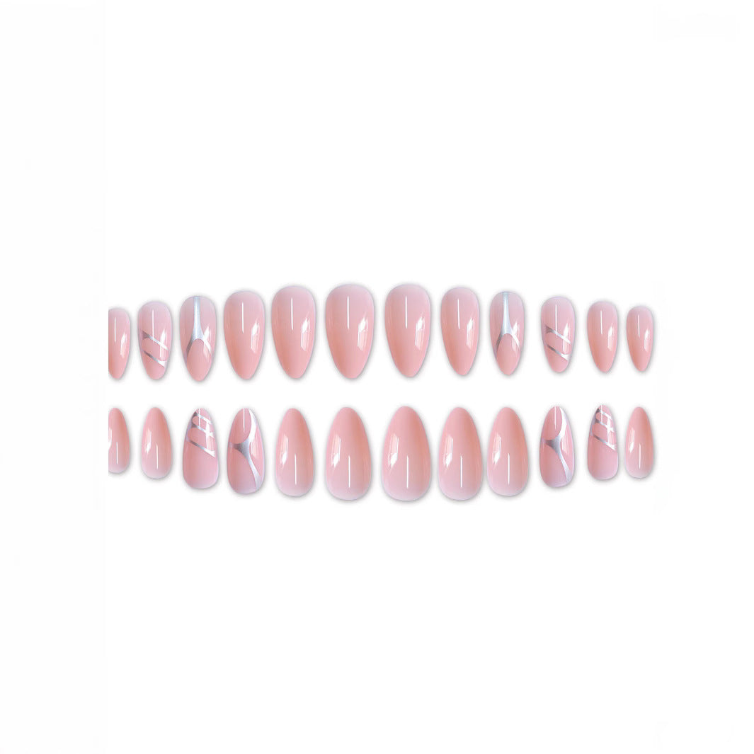 Elegant Stiletto Press-On Nail Set with Artistic Metal Accents Stornfield