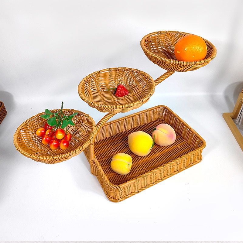 Unisex fruit and vegetable rack made of rattan with multiple levels Stornfield