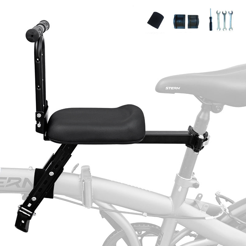 rear frame-mounted padded child bike seat with triple loop backrest and adjustable clamp Stornfield