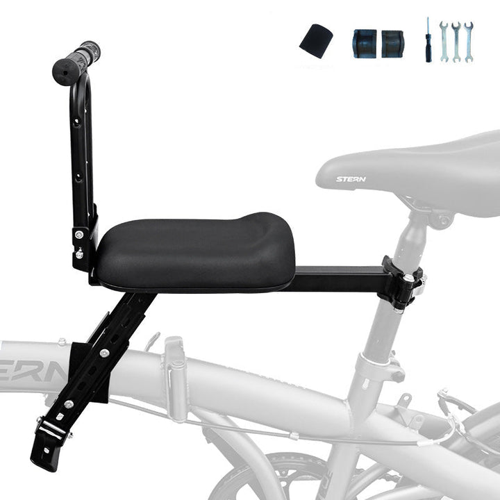 rear frame-mounted padded child bike seat with triple loop backrest and adjustable clamp Stornfield