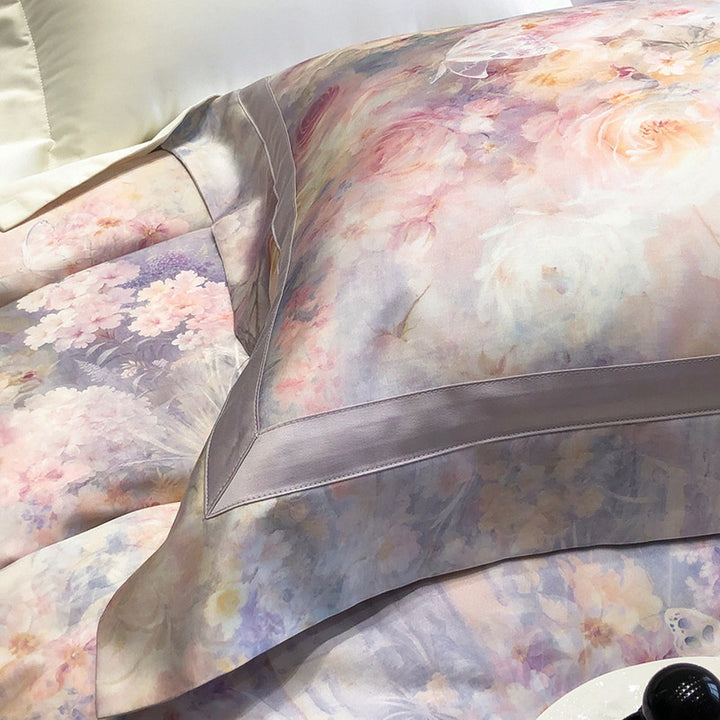 Satin-Feel Watercolor Floral Duvet Cover Set with Pillow Shams