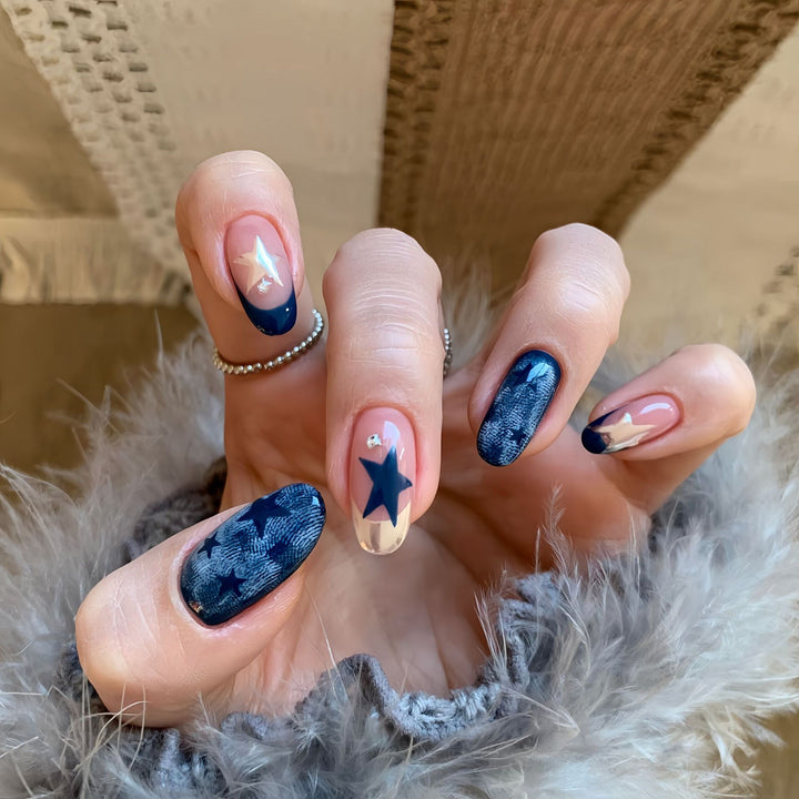 Creative Nail Art Set with Star and Denim Design Stornfield