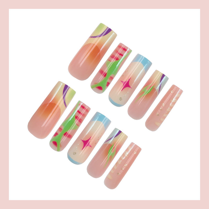 Nail art set with colorful ombre designs and sparkling accents Stornfield