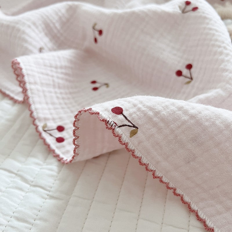 Unisex soft muslin blanket with cherry-shaped embroidery Stornfield