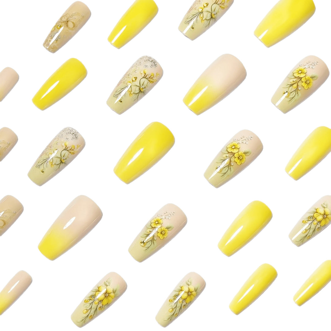 Artificial nails with floral embellishments and glitter Stornfield
