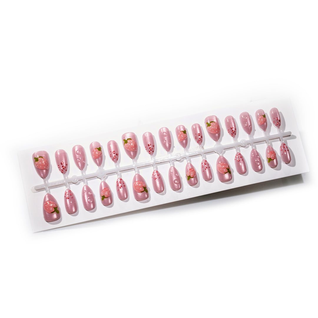 Artistic Strawberry-Inspired Press-On Nail Art Stornfield