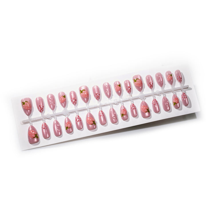Artistic Strawberry-Inspired Press-On Nail Art Stornfield