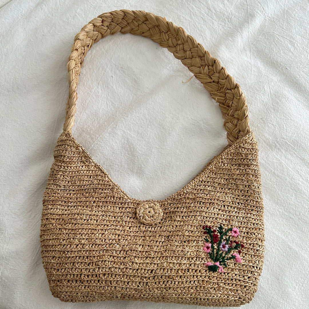 Handcrafted knitted bag with floral design Stornfield