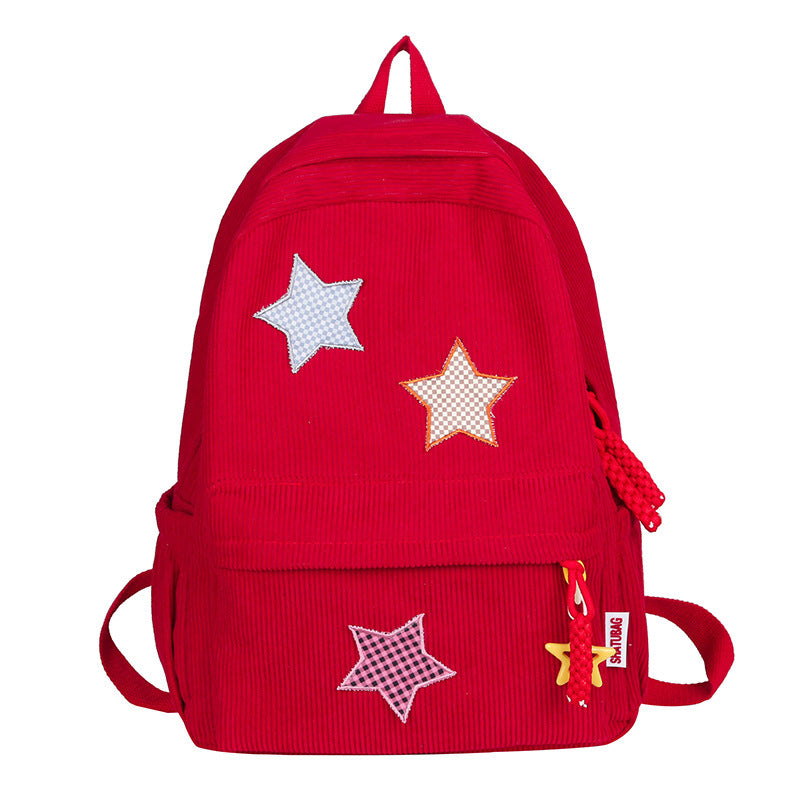 Fun Star Patterned Corduroy School Backpack Stornfield