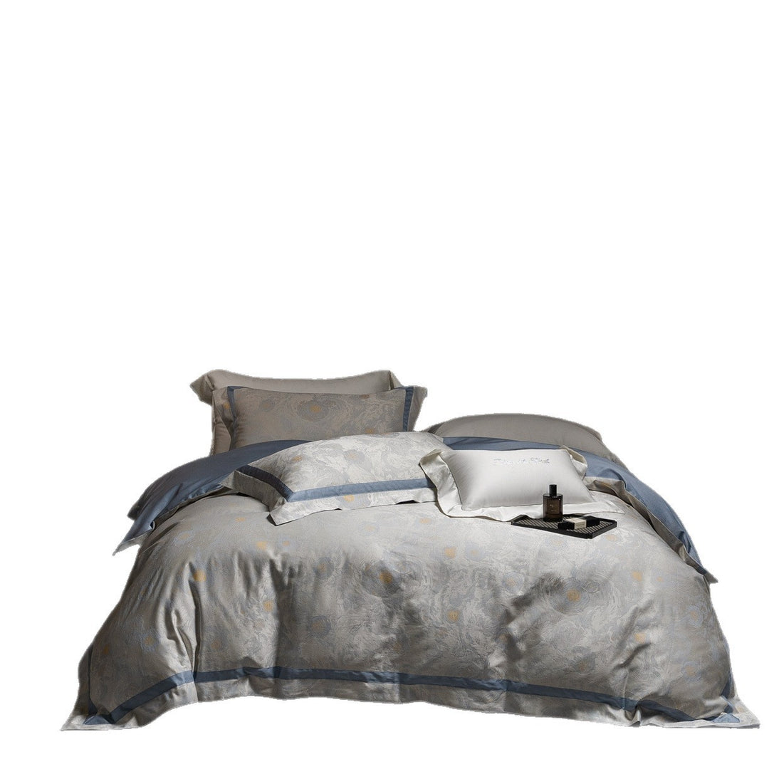 Gradient Jacquard Satin Duvet Cover Set with Floral Embossed Motif and Pillow Shams