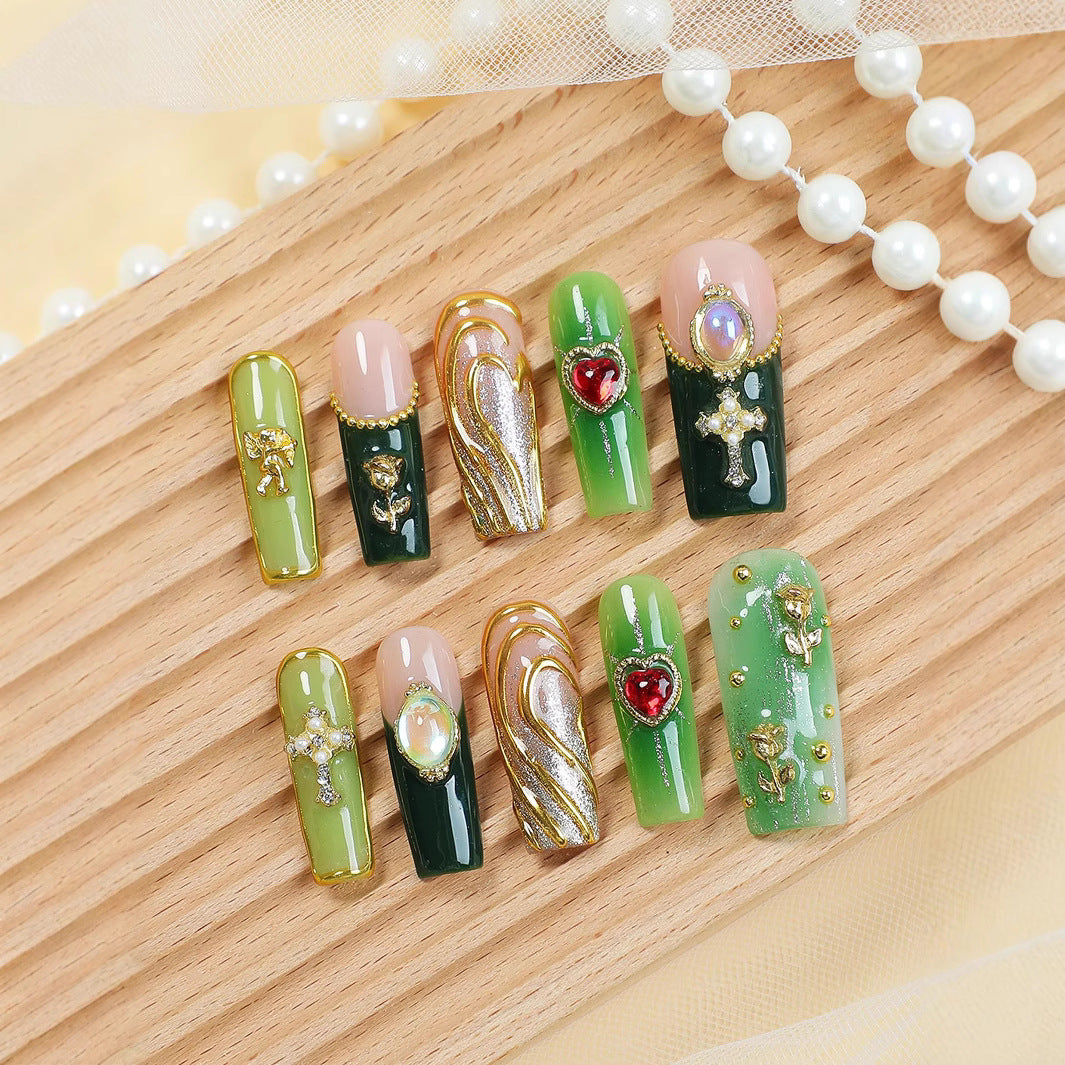 Acrylic nail set with glamorous crystal and floral design Stornfield