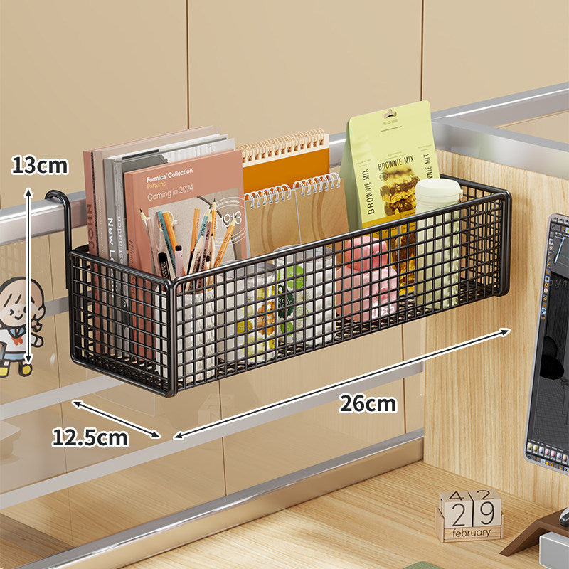 Desk Rail-Mounted Mesh Organizer Basket with Hooks