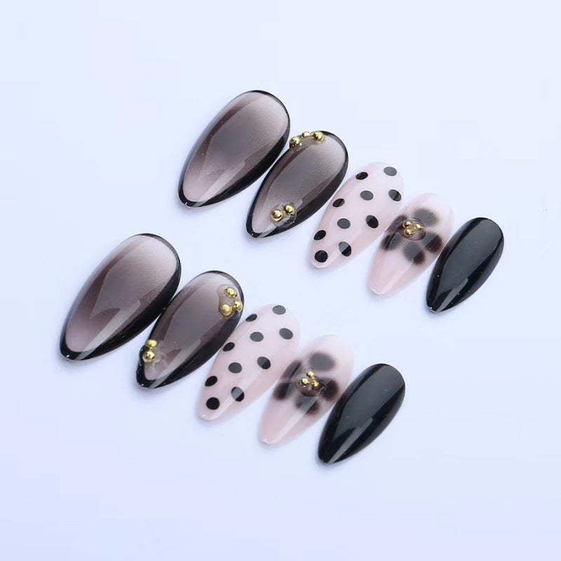 Artistic Press-On Nail Set with Geometric and Dotted Designs