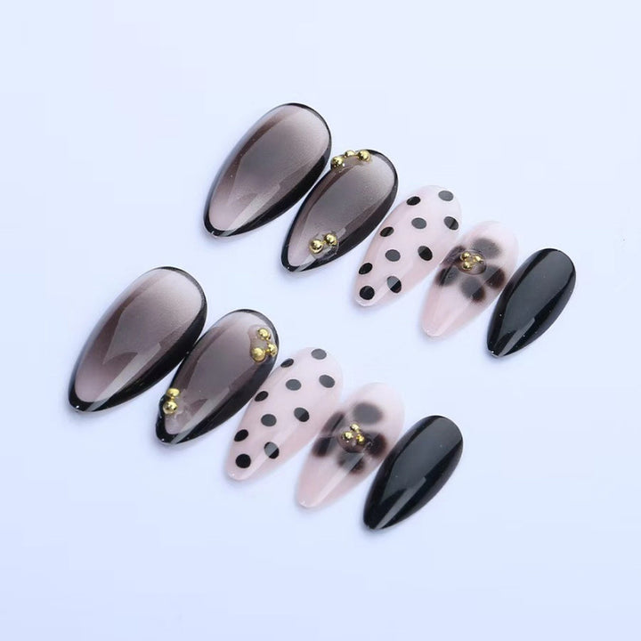 Artistic Press-On Nail Set with Geometric and Dotted Designs