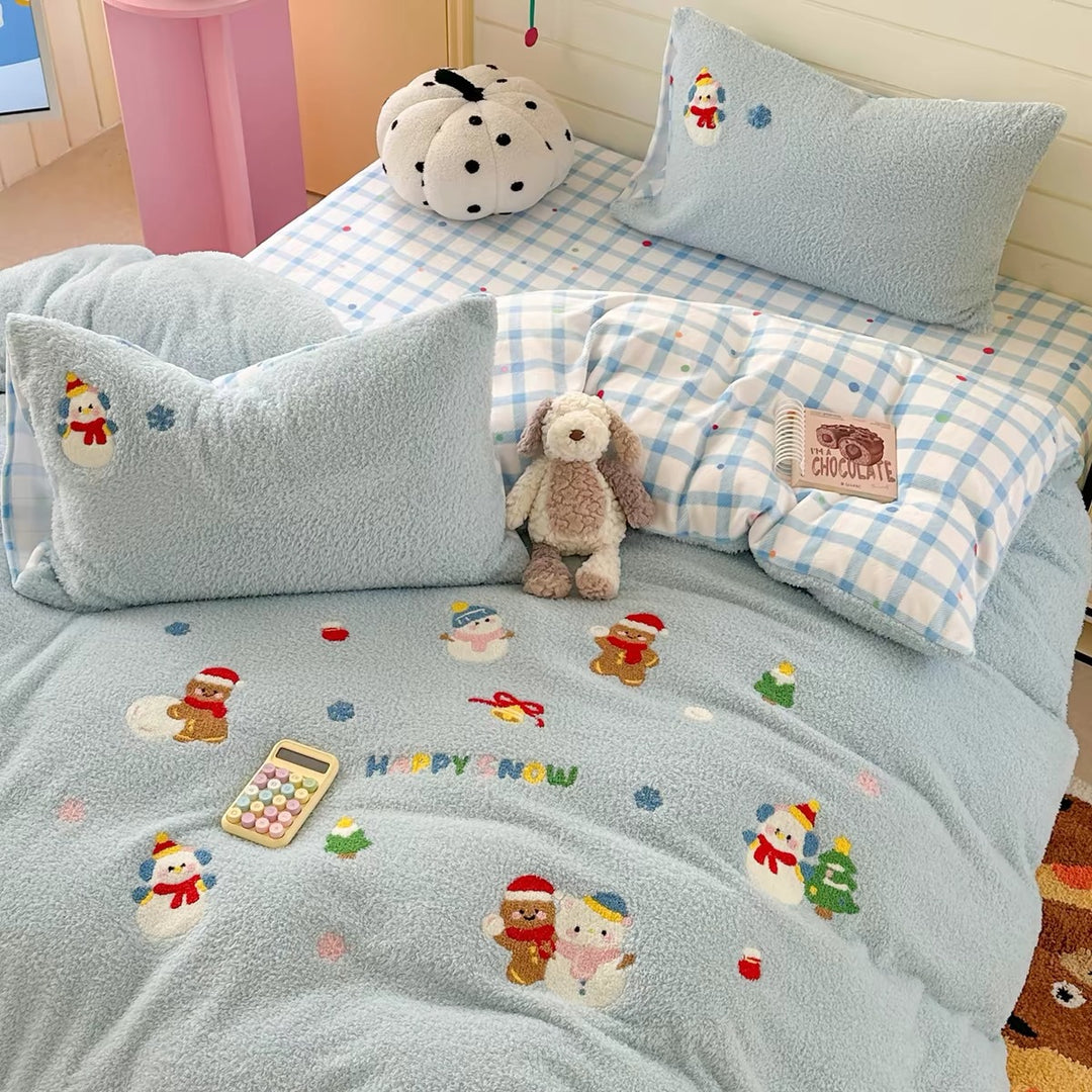 Plush Sherpa Embroidered Penguin Reversible Comforter Set with Pillow Shams and Decorative Cushion
