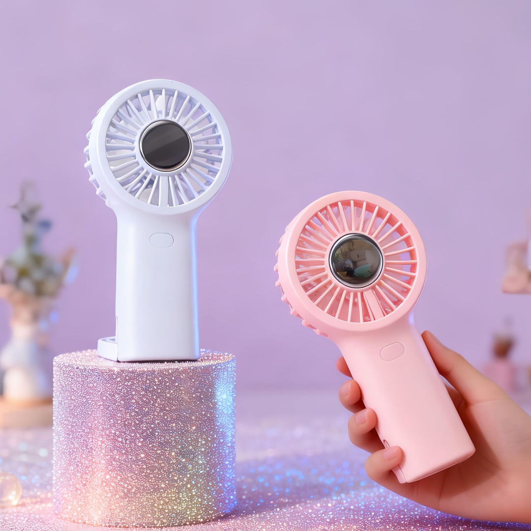 Women's portable handheld fan with ergonomic design and USB charging port Stornfield
