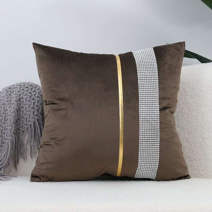 Decorative Velvet Square Throw Pillow with Metallic Trim and Rhinestone Band