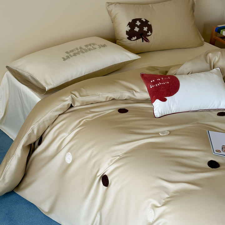 Embroidered Textured Dot Satin Duvet Cover Set with Pillowcases