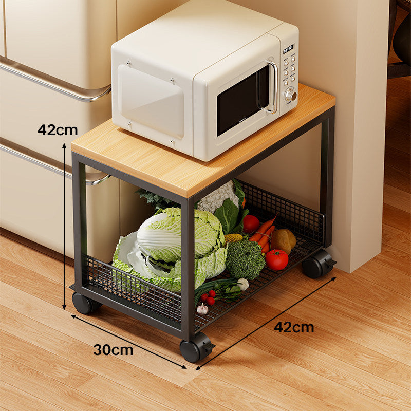 Narrow Bamboo-Top Rolling Kitchen Storage Trolley with Wire Basket Shelves