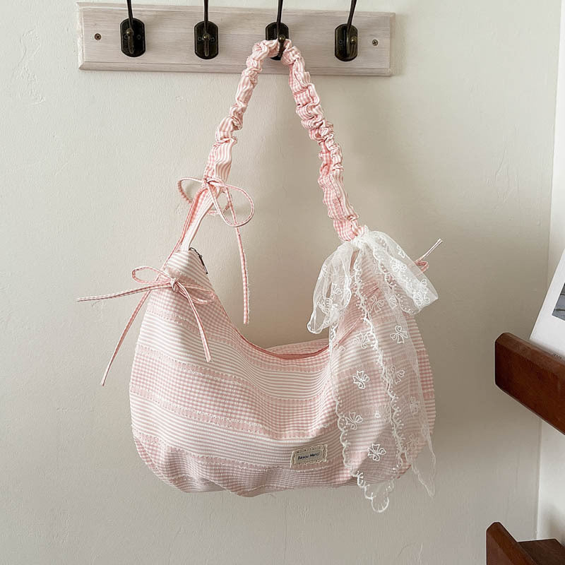 Ruffled Striped Shoulder Bag
