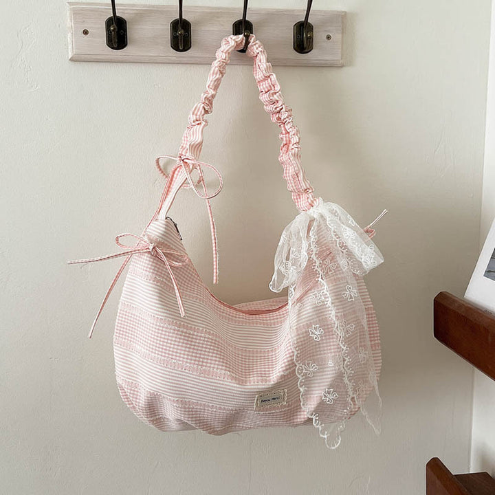 Ruffled Striped Shoulder Bag