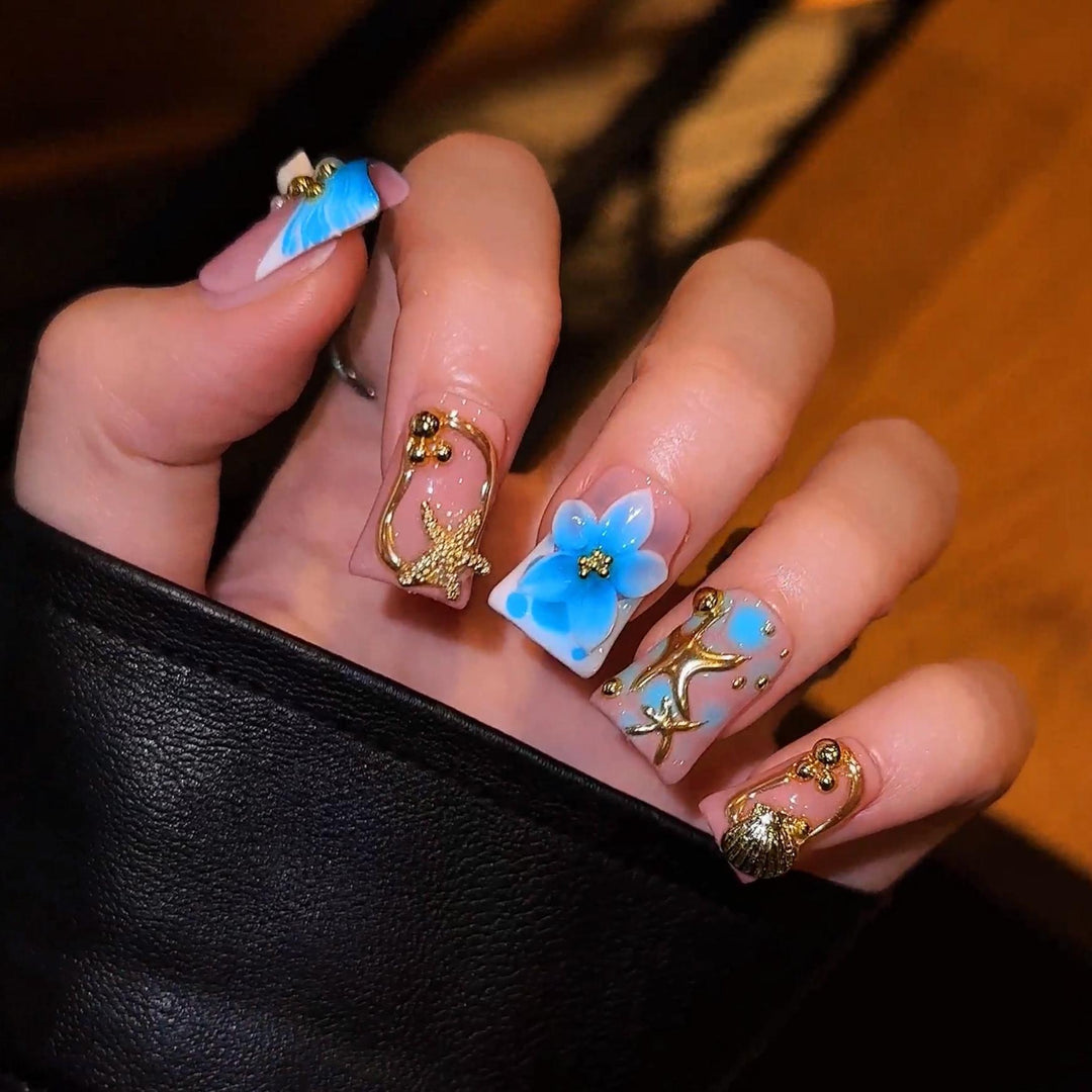 Artistic Press-On Nail Set with 3D Embellishments