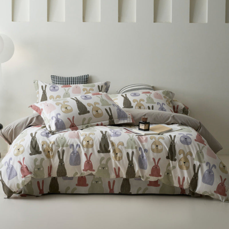 Bedding set made of cotton percale with geometric check pattern, breathable and easy to iron