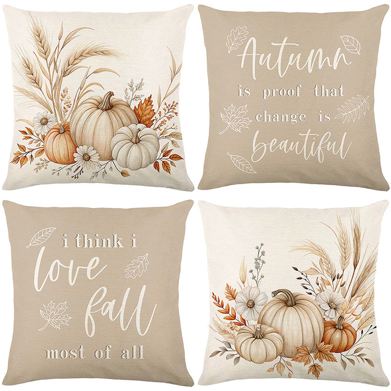 Decorative Linen-Texture Autumn Quote Throw Pillow Cover