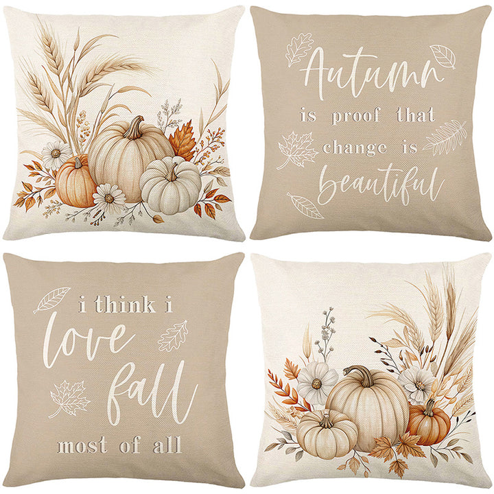 Decorative Linen-Texture Autumn Quote Throw Pillow Cover