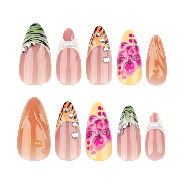 Artistic stiletto nails with colorful flower design and glitter Stornfield