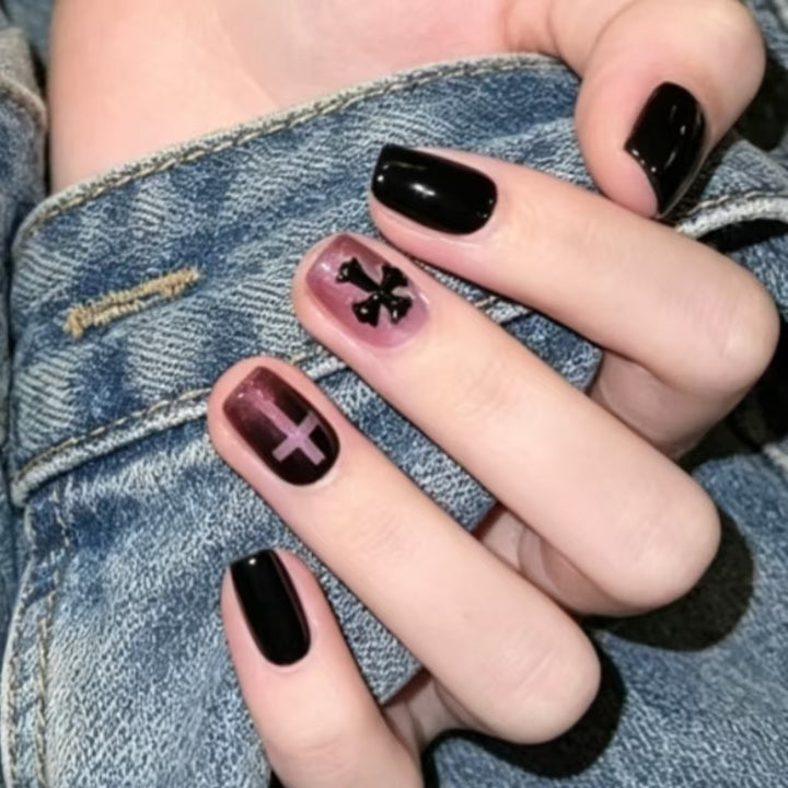 Trendy Cross-Design Press-On Nails