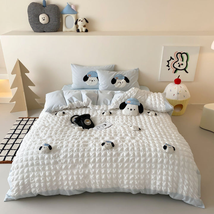 Heart Appliqué Textured Ruffled Duvet Cover Set