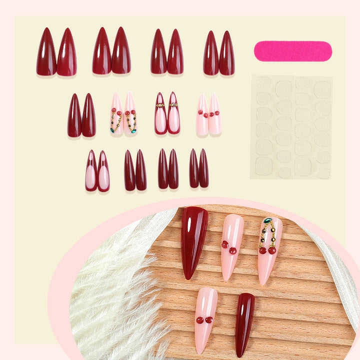 Artificial nail set with elegant red and pink design Stornfield