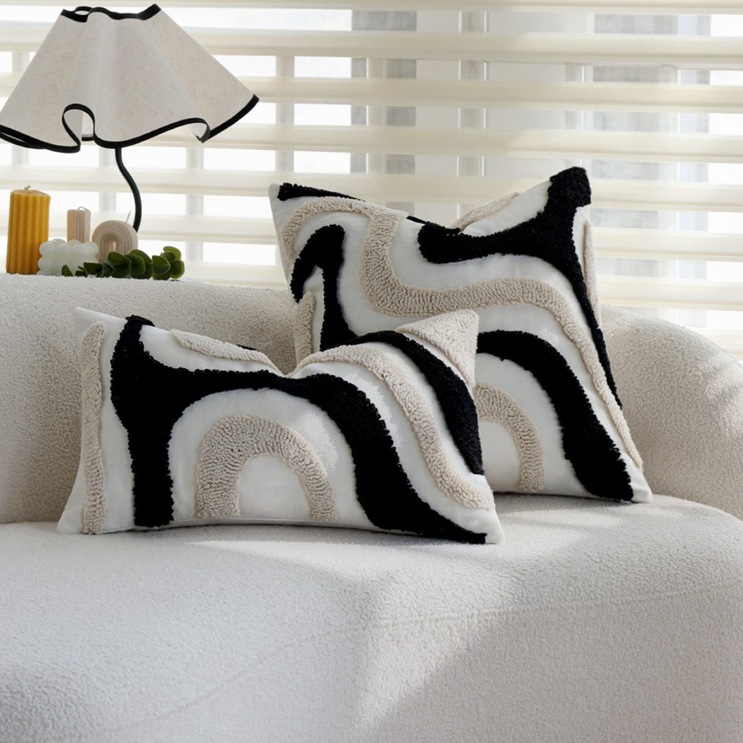 Square Boho cushion cover with diagonal teddy relief, fringes, and corner tassels Stornfield