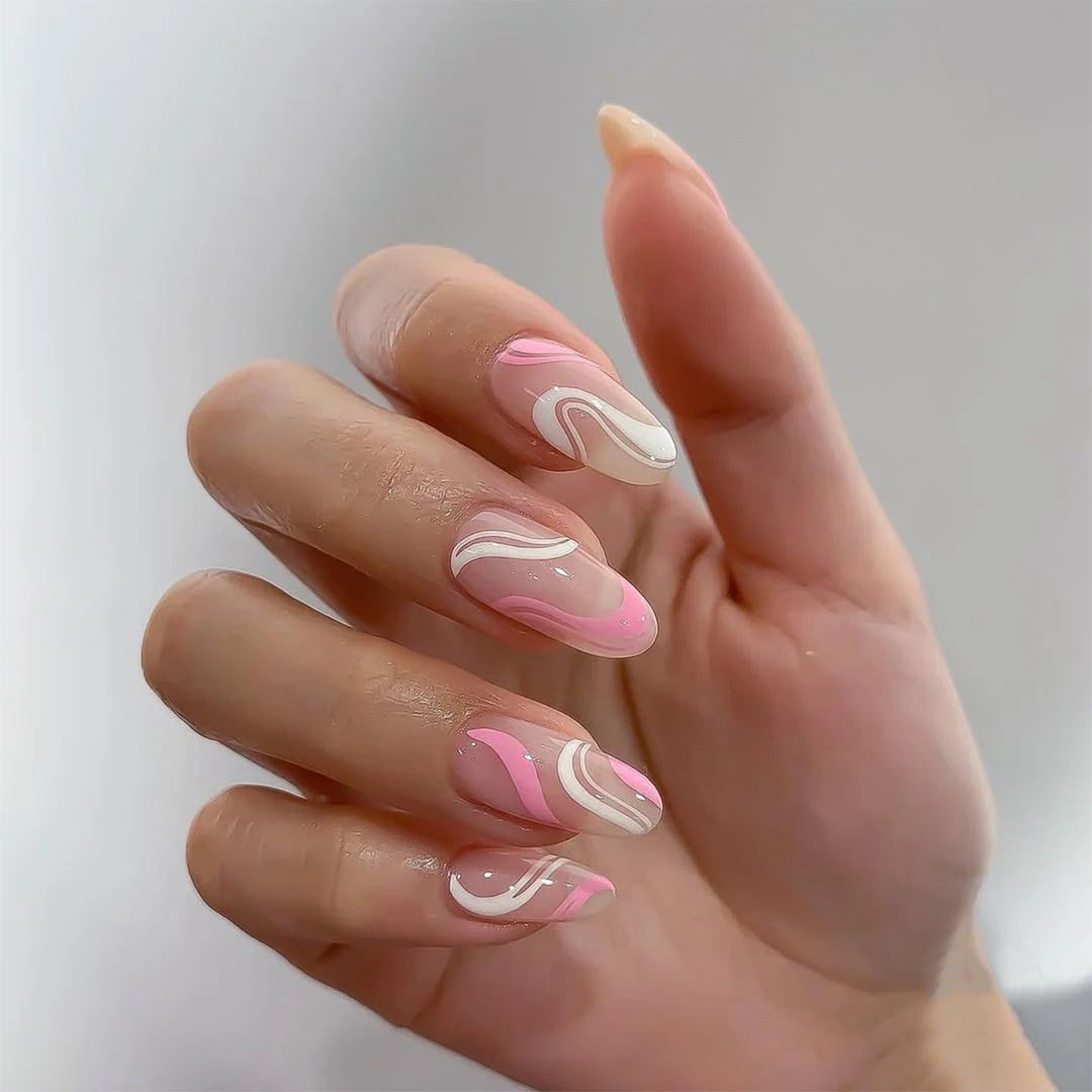 Artistic Nail Extensions with Modern Wave Pattern Stornfield